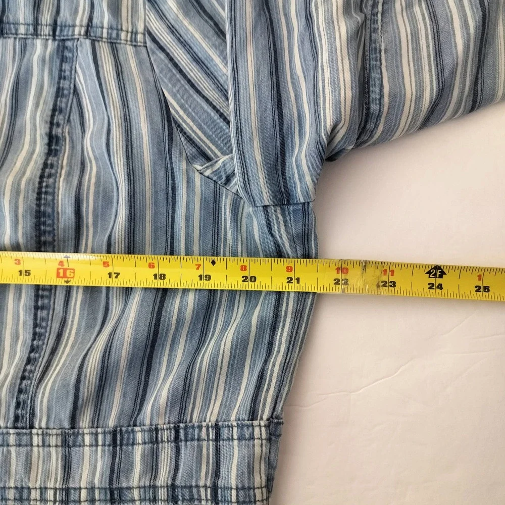 Blue White Striped Button Front Peplum Jacket Cotton‎ Lyocell RN 92309 L